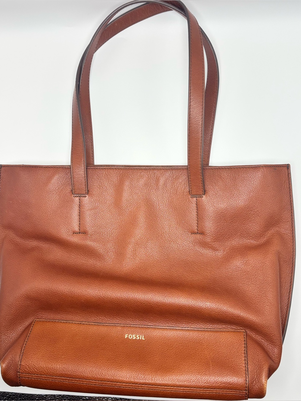Vintage Fossil Brown Leather Tote Purse / Shoulder Bag With Zip Closure